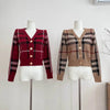 Autumn Winter New Fashion Plaid V-neck Knitted Cardigan Women's Clothing Vintage Slim Soft Wool Sweater Commute Thick Tops