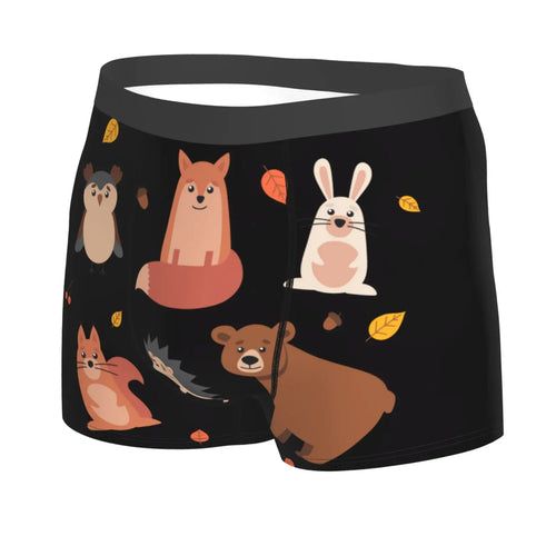 Cute Animals of Forest Shorts Male Underpants Double Sides Printed Soft Breathable Machine Wash Boxers Print Polyester