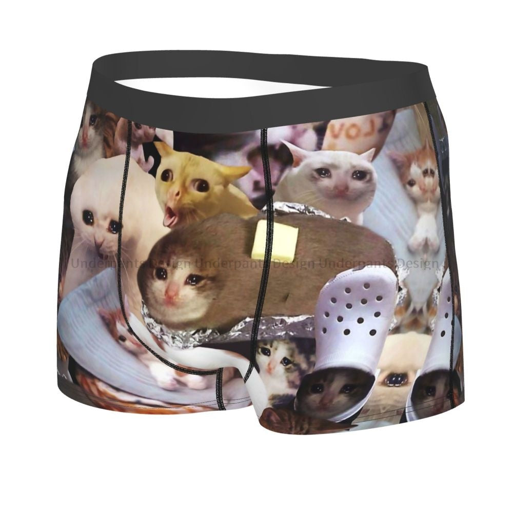 Crying Cat Memes Underpants Homme Panties Male Underwear Print Shorts Boxer Briefs