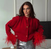 BKQU Feather Patchwork Knitted Cardigan Women Fashion Long Sleeve Single Breasted Short Loose Sweater Coats Elegant Street Tops