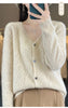 Women's V-Neck Spring and Autumn 100% Wool Cashmere Cardigan Women's Knit Sweater Super Soft Loose Large Size Long Sleeve Shirt