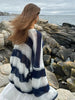 Women Contrast Striped Knitted Cardigan With Scarf Oversize Long Lantern Sleeves Sweater Tops 2024 High Street Lady Knitwear  
