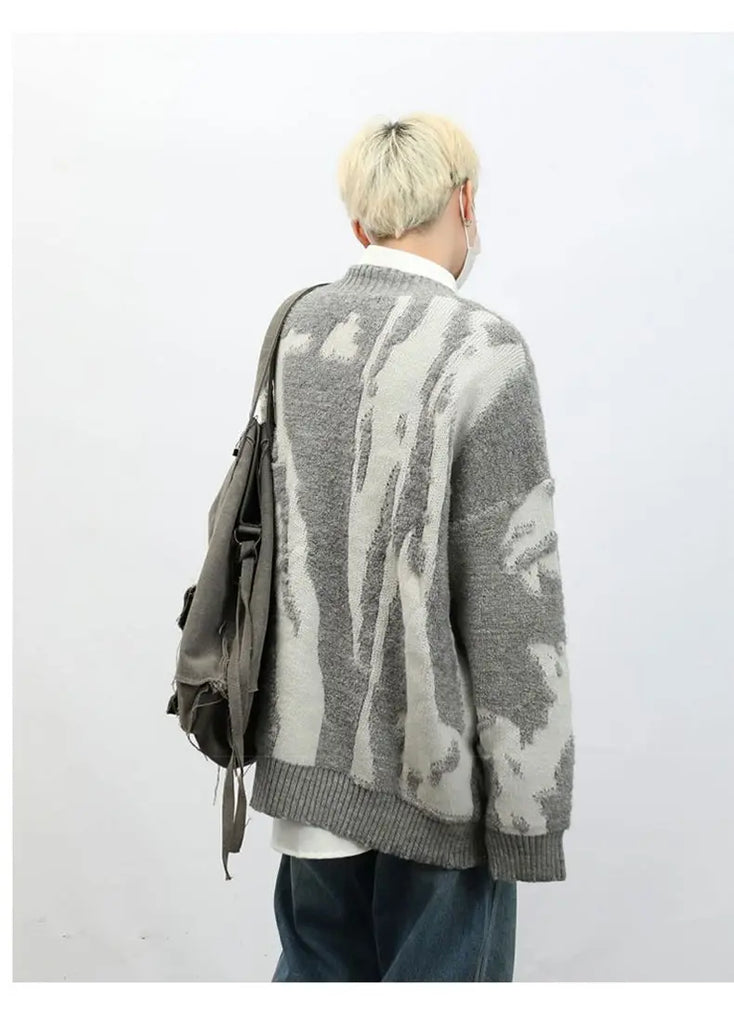 American Vintage Flocking Cardigan Knit Sweater Men's Clothing Loose Oversized Winter Cardigans Coats Y2k Hip-Hop Streetwear