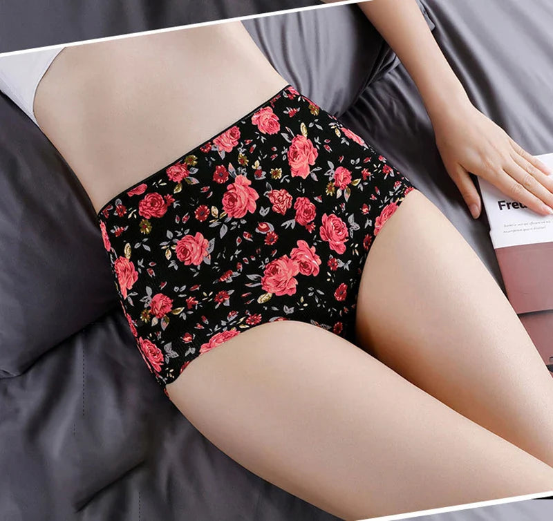 Sexy Women Seamless Underwear High Waist Women's Panties Flower Print Lingerie Ice Silk Intimate Briefs Female Panty Underpants