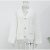 Casual V Neck Single Breasted Knitted Cardigan Women Retro Solid Long Sleeve Pocket Warm Sweater Lady New Commute Loose Knitwear