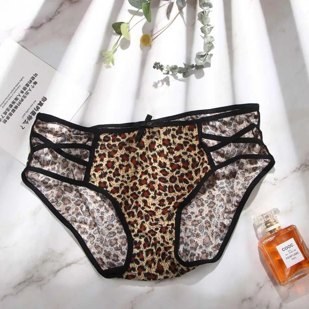 Sexy Bownot Low waist Leopard Briefs Lace Thongs Leopard Panties Underwear