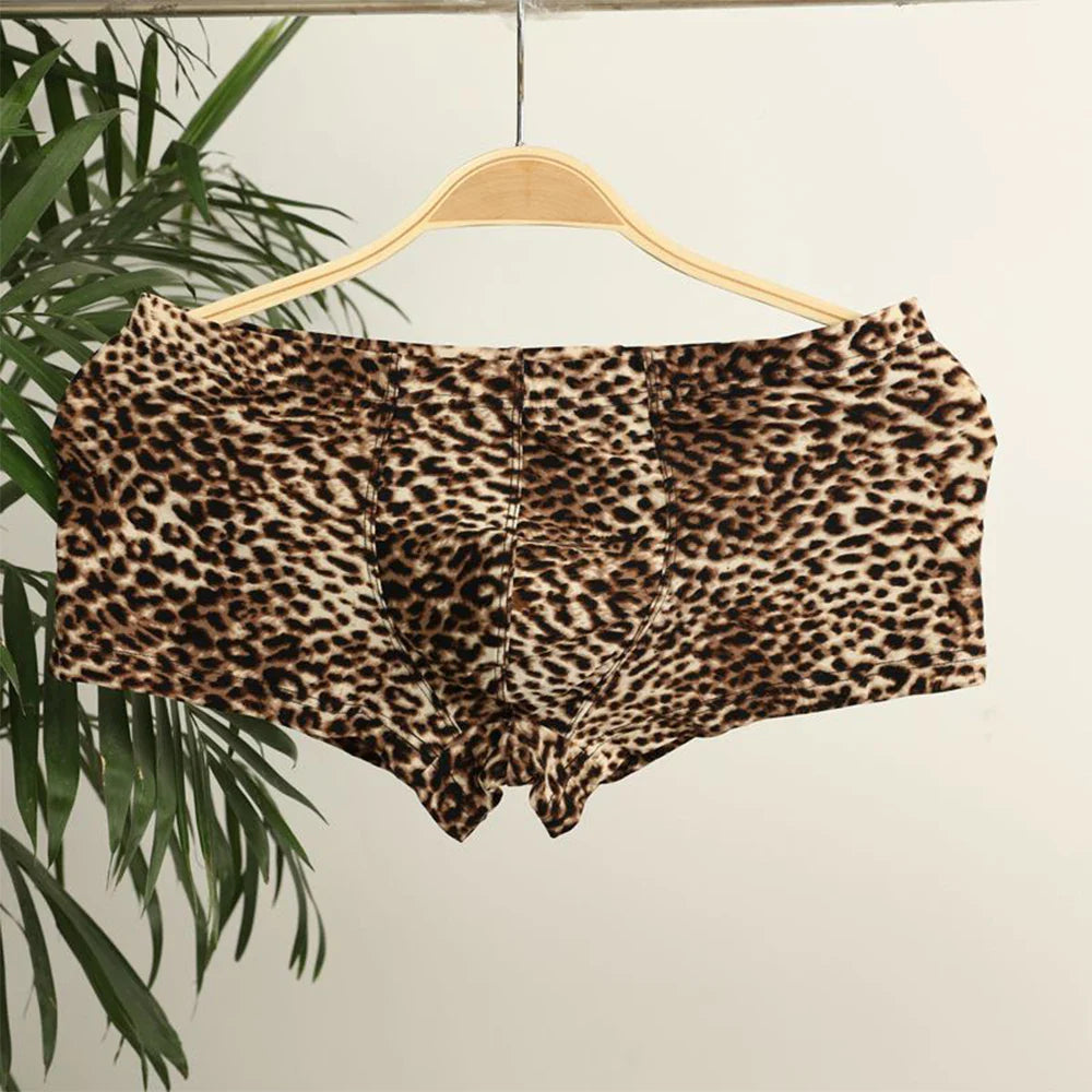 Pantie Men Boxer Briefs Briefs Men's Cotton Spandex Leopard Printed Boxer Briefs Low Rise Underpants Fitness Shorts