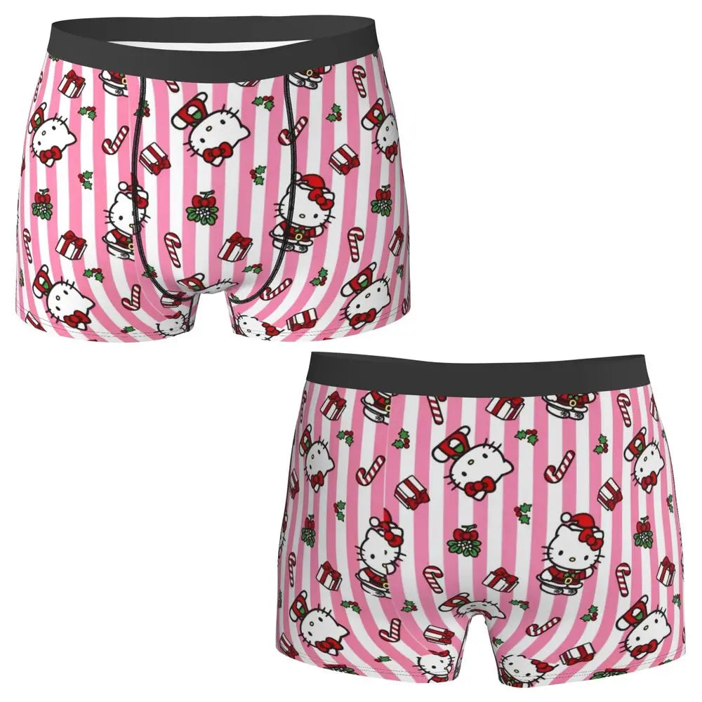 Black Hello Kitty Middle Finger  Underwear Print Trunk Trenky Men's Underpants Elastic Shorts Briefs Gift