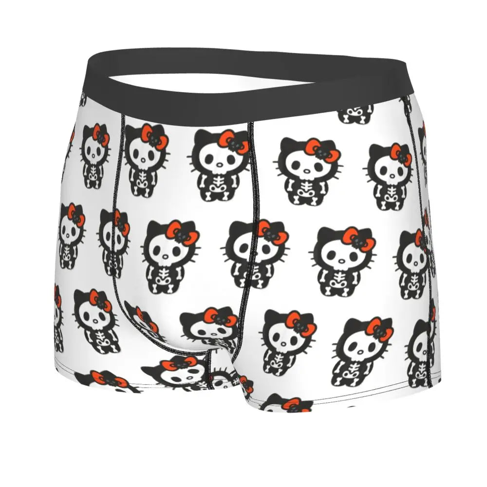 Men Hello Kitty Skeleton Halloween Boxer Briefs Smooth Underwear Printing Funny Breathable Panites
