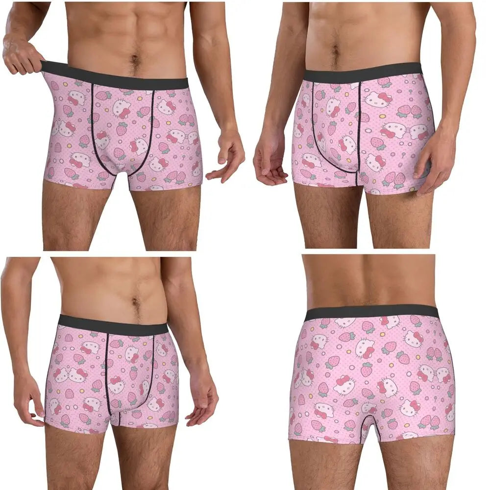 Black Hello Kitty Middle Finger  Underwear Print Trunk Trenky Men's Underpants Elastic Shorts Briefs Gift