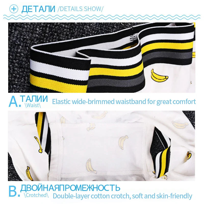 Women's Banana Print Cotton Boxer Briefs Wide Rim Mid Waist Upgraded Fabric Boyshort Breathable Women's Underwear Unisex panties
