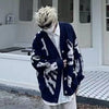 American Vintage Flocking Cardigan Knit Sweater Men's Clothing Loose Oversized Winter Cardigans Coats Y2k Hip-Hop Streetwear