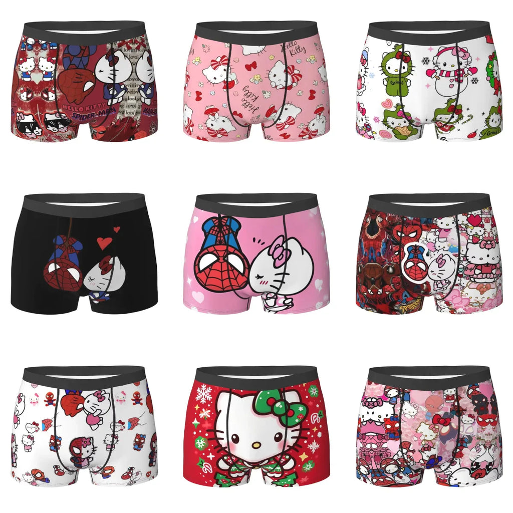 Christmas Hello Kitty Underwear Print Trunk Trenky Men Underpants Soft Trend Shorts Briefs Birthday Gift
