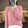 Women's V-Neck Spring and Autumn 100% Wool Cashmere Cardigan Women's Knit Sweater Super Soft Loose Large Size Long Sleeve Shirt