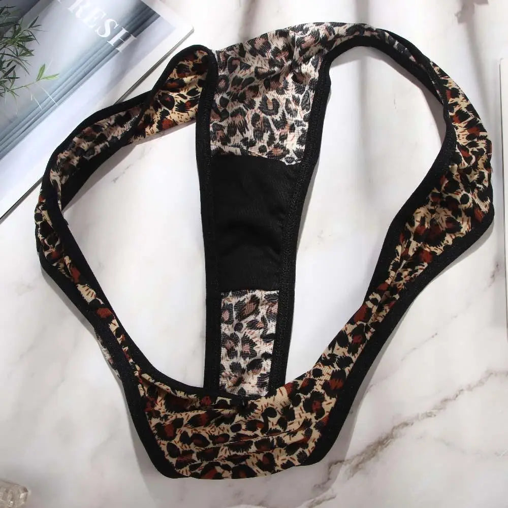 Sexy Bownot Low waist Leopard Briefs Lace Thongs Leopard Panties Underwear
