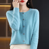 2024Spring and Autumn  New 100% pure merino cashmere sweater women's O-neck cardigan loose long-sleeved sweater top