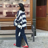 Fantoye Knit Striped Two Piece Sets Cardigan Women Sweater With Scarf Long Sleeve Button Sweater Winter Loose Casual Streetwear
