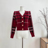 Autumn Winter New Fashion Plaid V-neck Knitted Cardigan Women's Clothing Vintage Slim Soft Wool Sweater Commute Thick Tops
