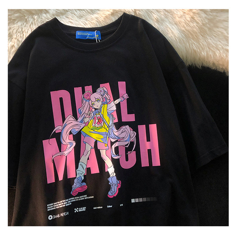 White Large Cartoon T-shirt Women's Cotton Short Sleeve