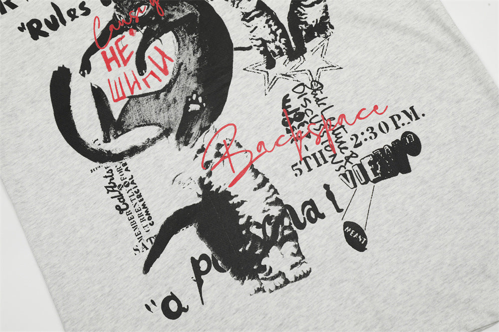 Men's Abstract Animal Kitten Sports Short Sleeve