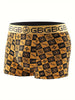 4-Pack Men'S Boxer Briefs, Luxury Black Comfort Fit Underwear, Breathable Polyester Knit with Spandex, Printed Pattern, Casual Style, Large Size