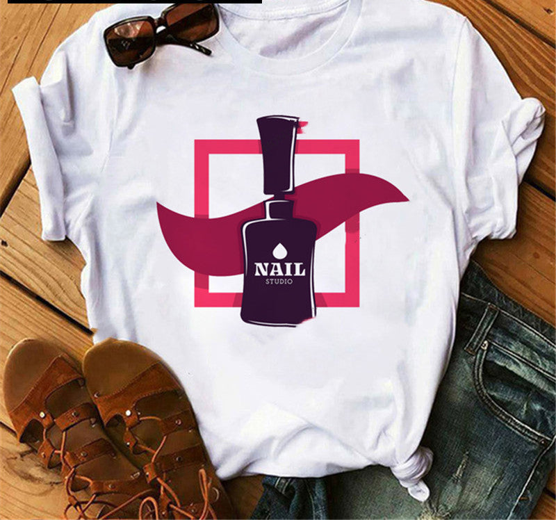 Collar Loose Fashion Casual Ladies T-Shirt Short Sleeve