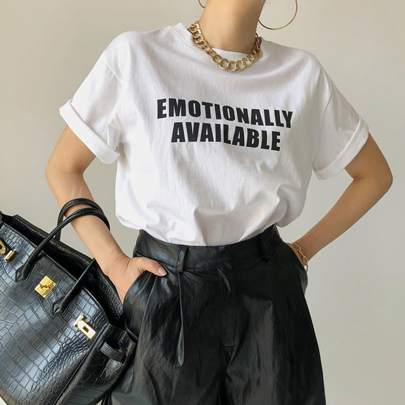 Simple Casual Round Neck Letter Printing Design Short Sleeves