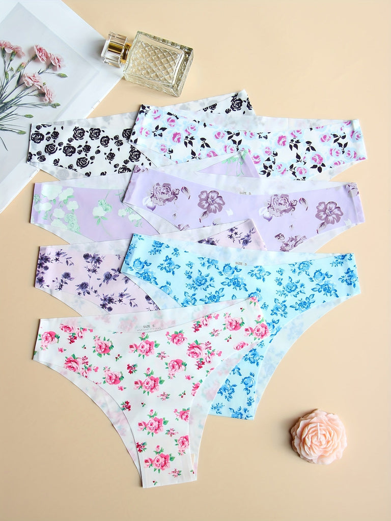 7pcs Seamless Allover Print Briefs, Sexy Comfy Breathable Stretchy Intimates Panties, Women's Lingerie & Underwear