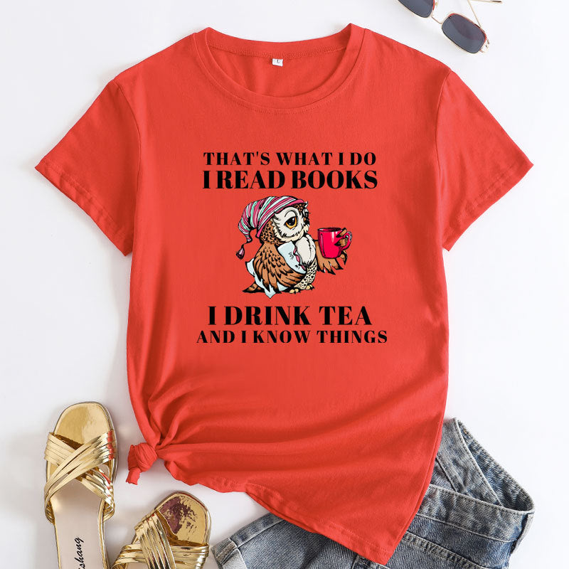 Women's Fashion Owl Letters Fashion Round Neck Short Sleeve