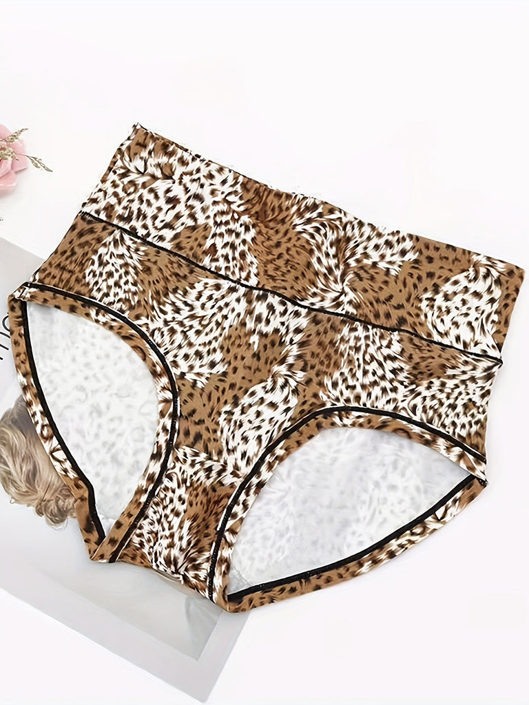 4pcs Breathable Leopard Print High Waist Panties, Comfy Women's Lingerie & Underwear Intimates