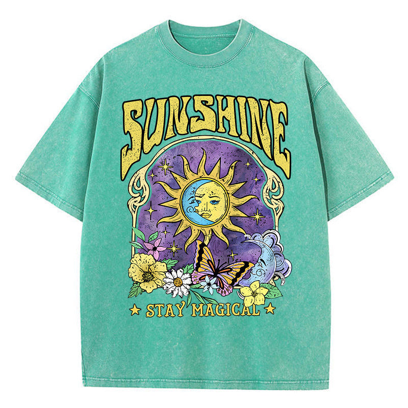 Sunshine Humor Sun Moon Flower Butterfly Casual T-shirt