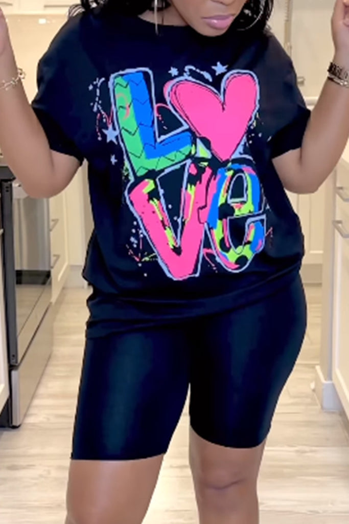 Women's Printed Letter Crew Neck T-shirt