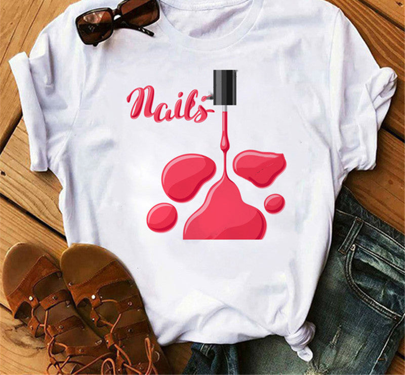 Collar Loose Fashion Casual Ladies T-Shirt Short Sleeve