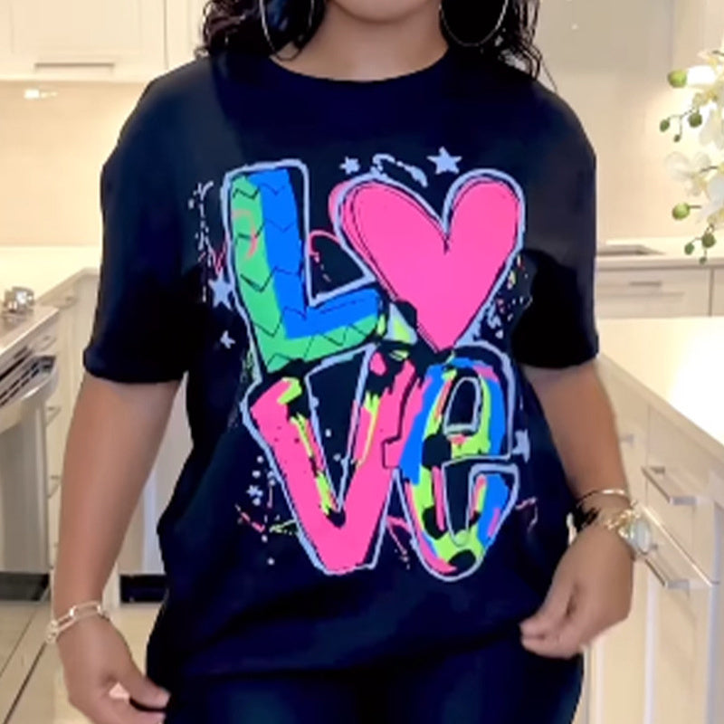 Women's Printed Letter Crew Neck T-shirt