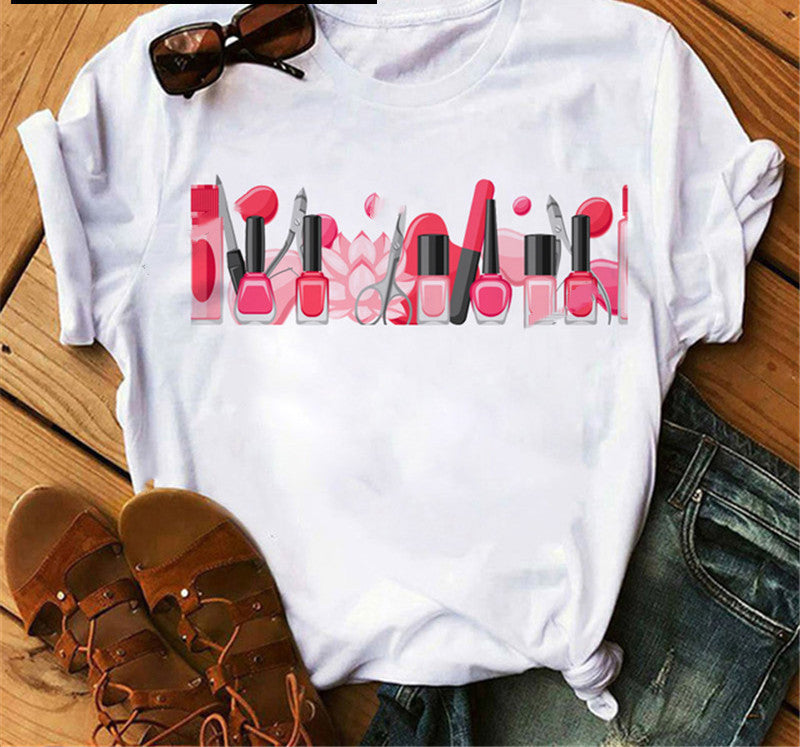 Collar Loose Fashion Casual Ladies T-Shirt Short Sleeve