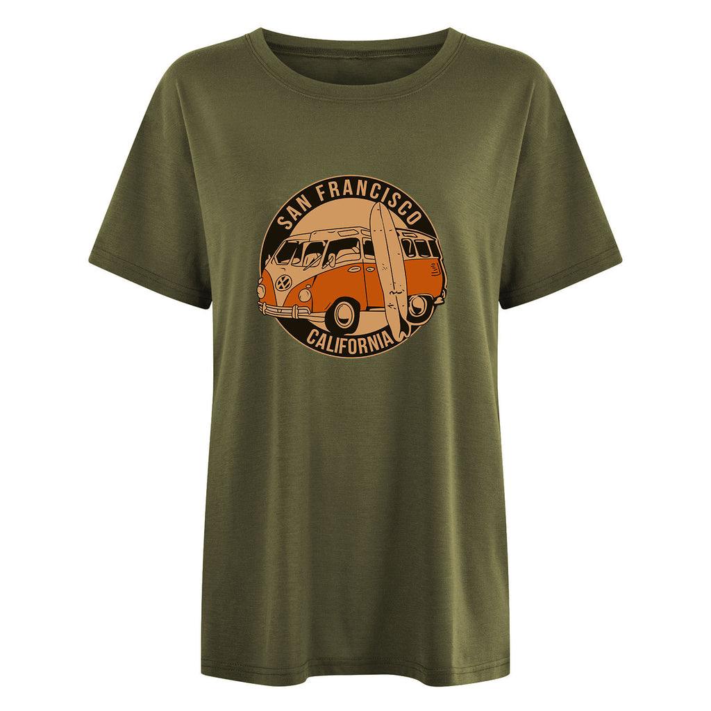 Women's Car Print Drop Shoulder Short Sleeve T-Shirt