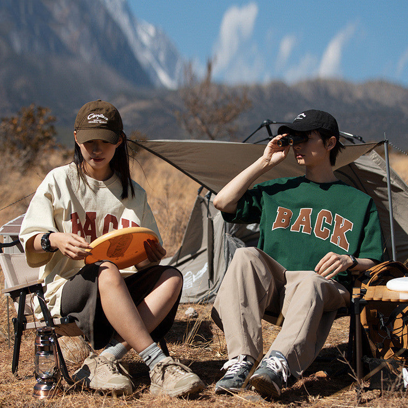 Men's And Women's Retro American Cotton Suede Puff Print T-shirt