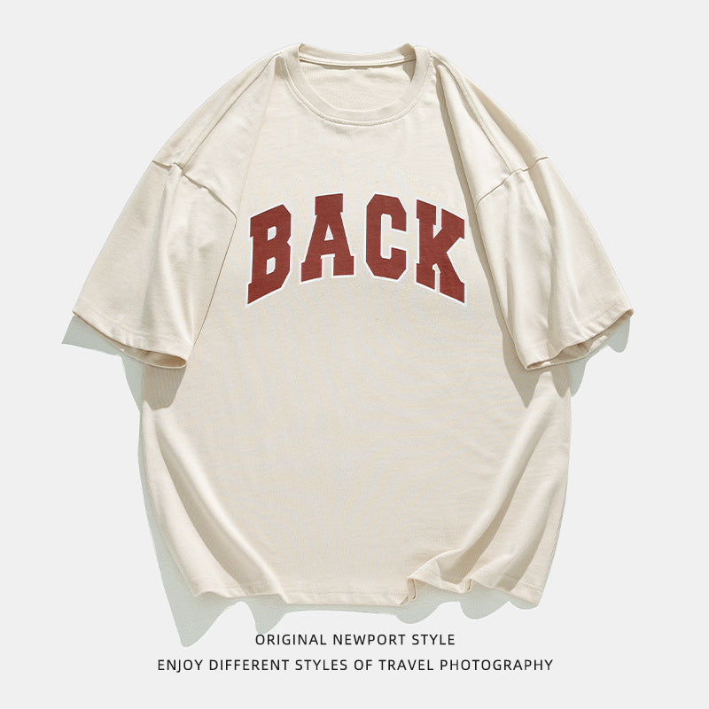 Men's And Women's Retro American Cotton Suede Puff Print T-shirt