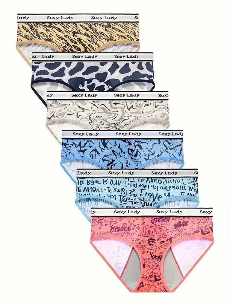 6 Pcs Letter High-Waisted Breathable Stretch Women's Menstrual Panties