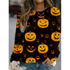 Style Trendy Line Fashion Round Neck Halloween Pumpkin Lamp T-shirt Girl Loose Top