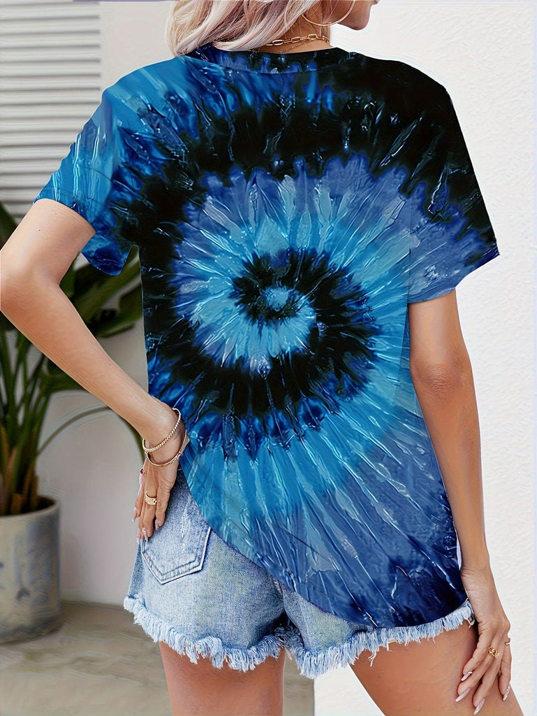 Tie-dyed Printed Round Neck Short Sleeve Personalized Ladies