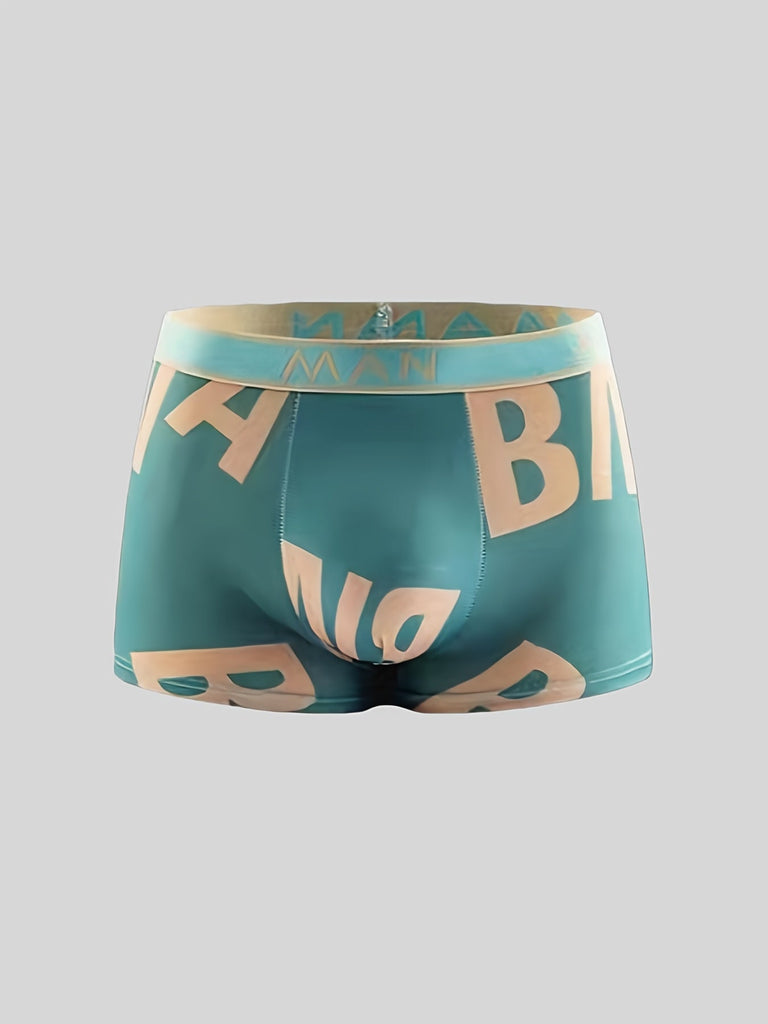 Men'S Polyester Boxer Briefs, Alphabet Pattern, Medium Stretch Knit Fabric, Breathable Quick-Dry, for Daily & Casual Wear, Teen Sizes Available