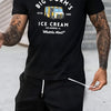 Men's Ice Cream Truck Pattern Printed Round Neck Short Sleeved T-shirt, Casual Summer T-shirt, Suitable For Daily Wear And Vacation Destinations