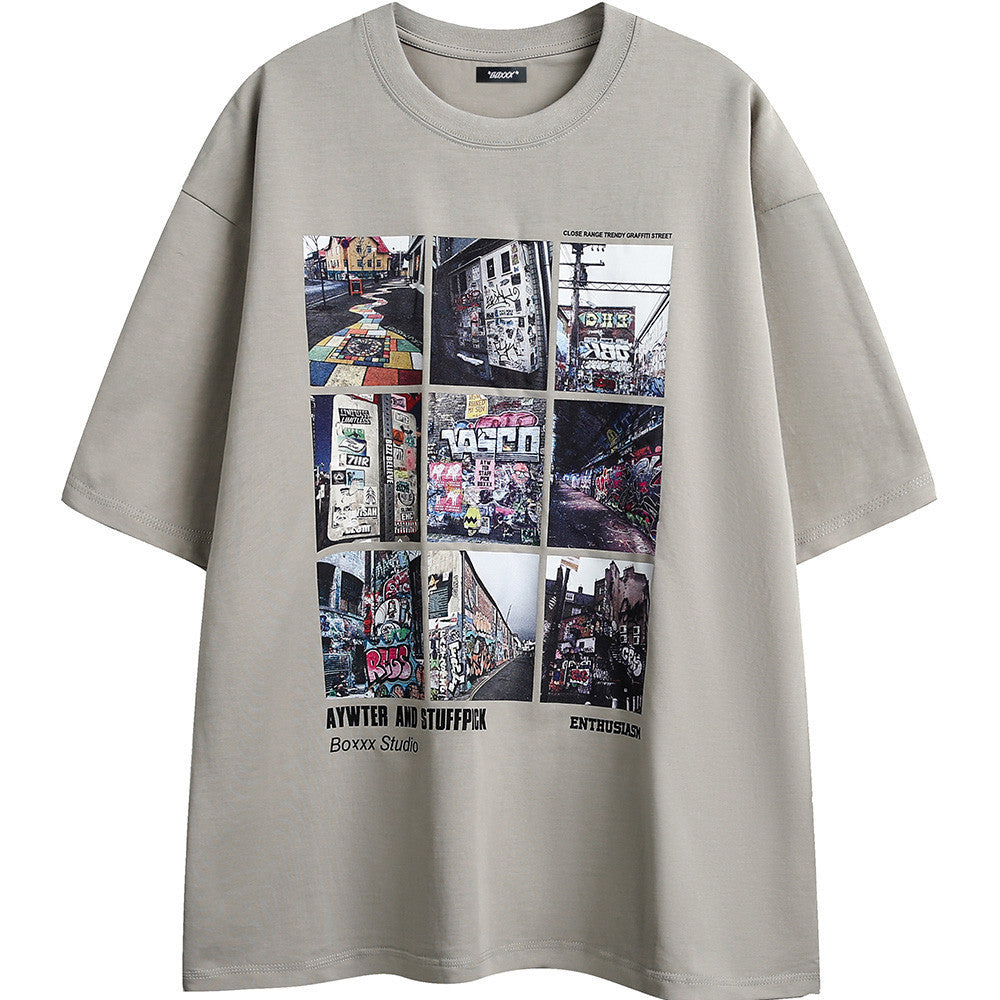 City Landscape Printed Short-sleeved T-shirt Men