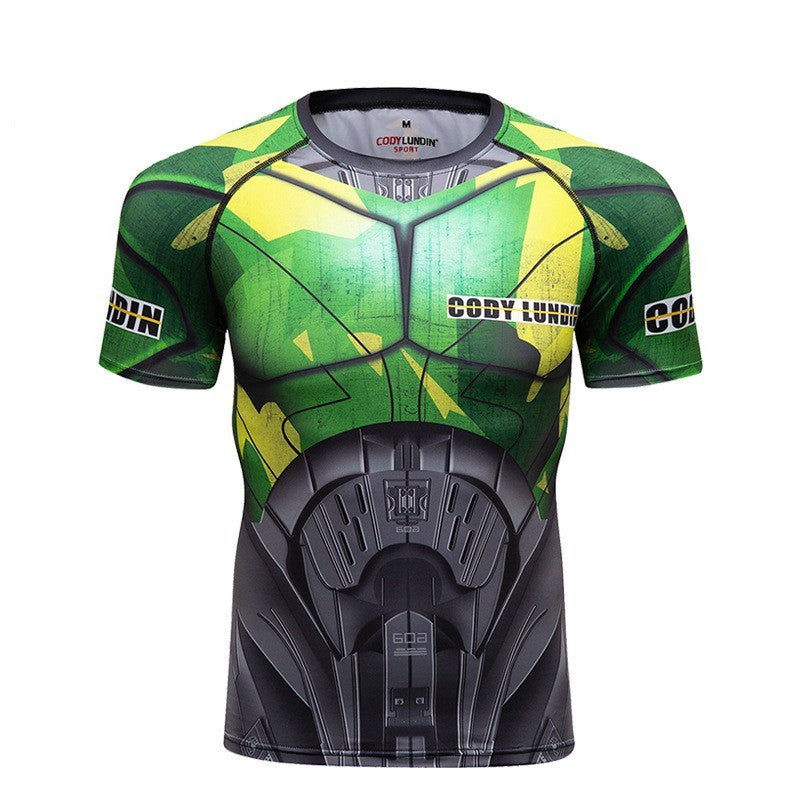 3D Digital Printing Short Sleeve Trendy Men's Quick-drying Fitness Tights