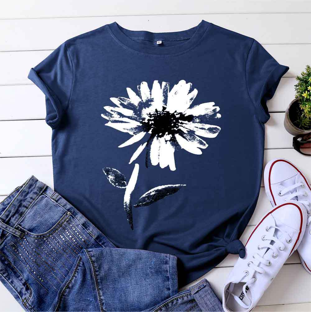 Women's Floral Printed Cotton Short-sleeved T-shirt Top