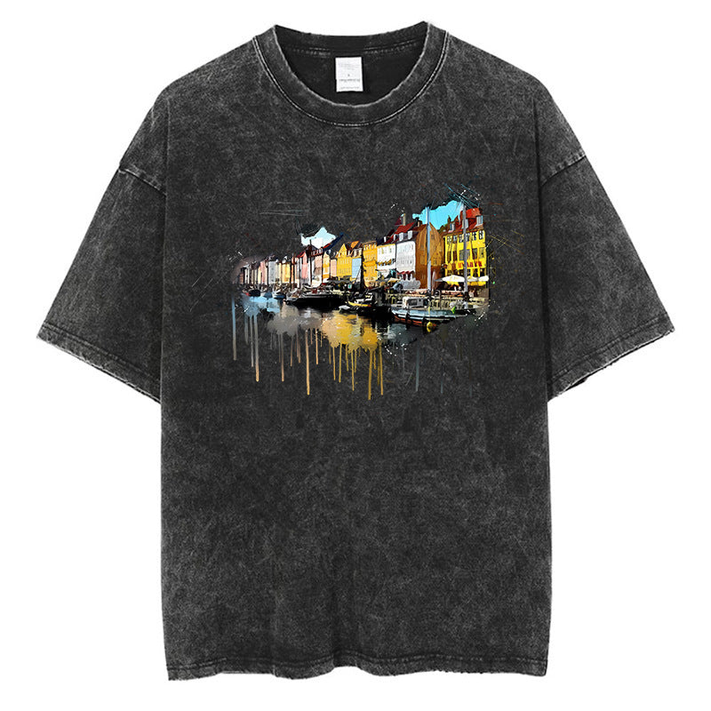 Scribble Line Creative Graffiti Graphic Cotton Short T-shirt