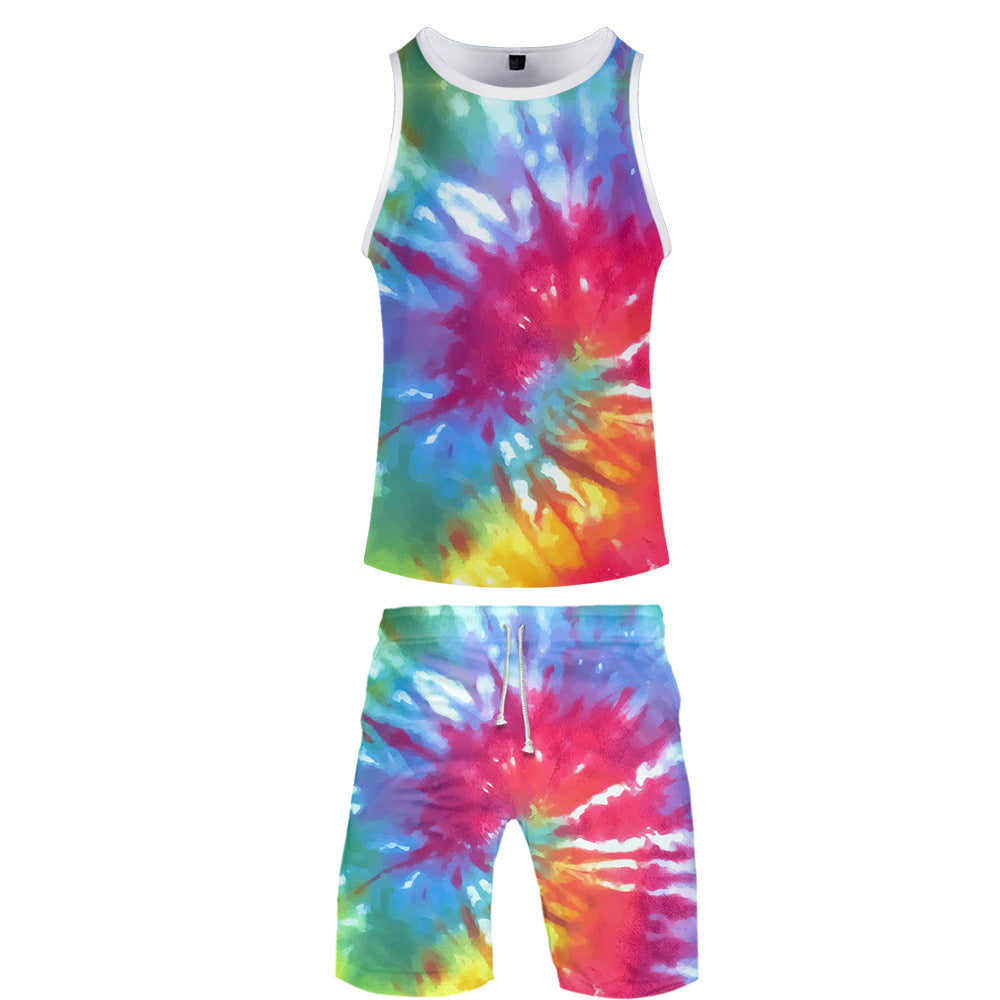 Peripheral 3D Color Printing Vest  Beach Pants Set
