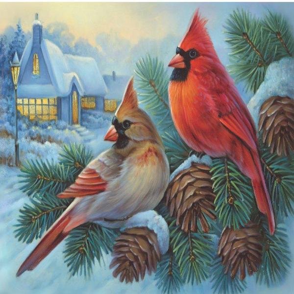 Red Cardinal Bird 5D Diamond Painting Kit Rhinestone Square Round