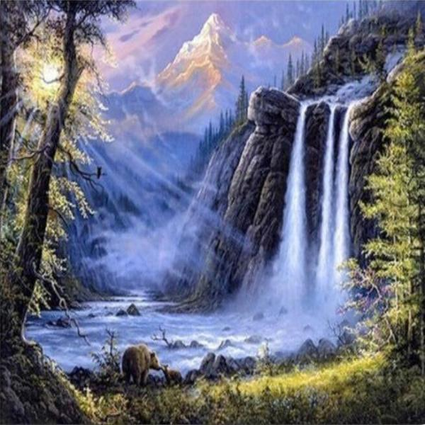 5D Diamond Painting Jungle Animals Waterfalls Kit